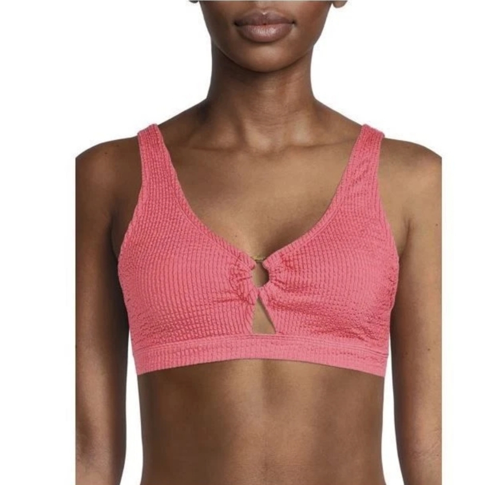 NEW Time And Tru Women's Sports Bra Crinkle Rose Pink Bikini Swim Top